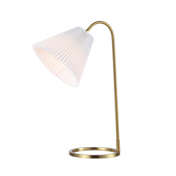 Callie 22" Modern Glam Metal Arc Adjustable Head LED Table Lamp with Pleated Shade - JONATHAN Y